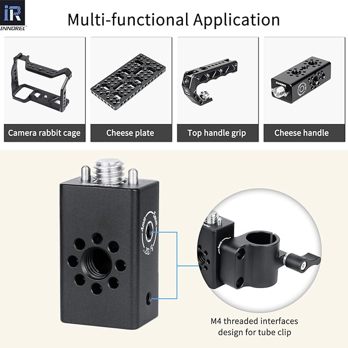 INNOREL CB1 CNC Aluminum Alloy Multi-Function Cheese Handle, Cheese Grip Extension Bar Featuring Multiple 3/8" Arri Locating Holes for Camera Cage Frames, DIY Video Rigs, Any 3/8" Threaded Point
