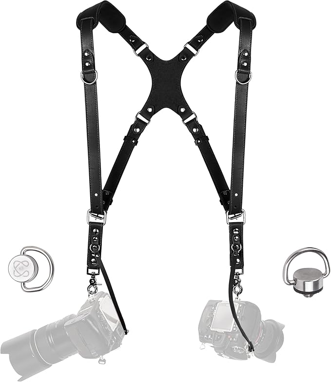 C Coiro Camera Harness for 2 Cameras Dual Shoulder Leather Camera Strap for DSLR/SLR, Camera Straps for Photographers