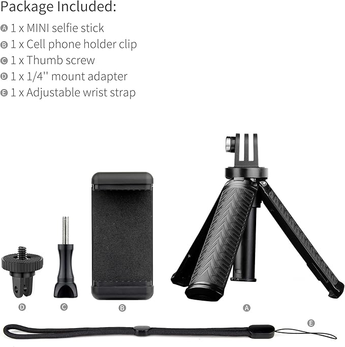 YALLSAME Mini Selfie Stick Tripod for GoPro Hero 13 12 11 10 9 8, Portable Handle Grip Action Camera Selfie Stick for DJI Osmo Action 6/5 Pro/4/AKASO Brave EK7000, Extension Pole Tripod for GoPro Max
