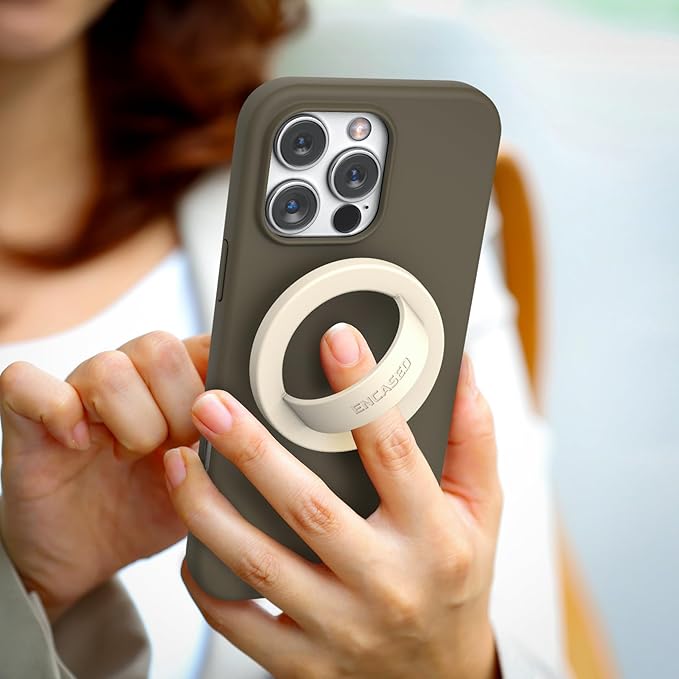 Encased Magnetic Phone Grip Holder (Compatible with MagSafe) Thin Silicone Finger Loop Ring for iPhone (Ivory)