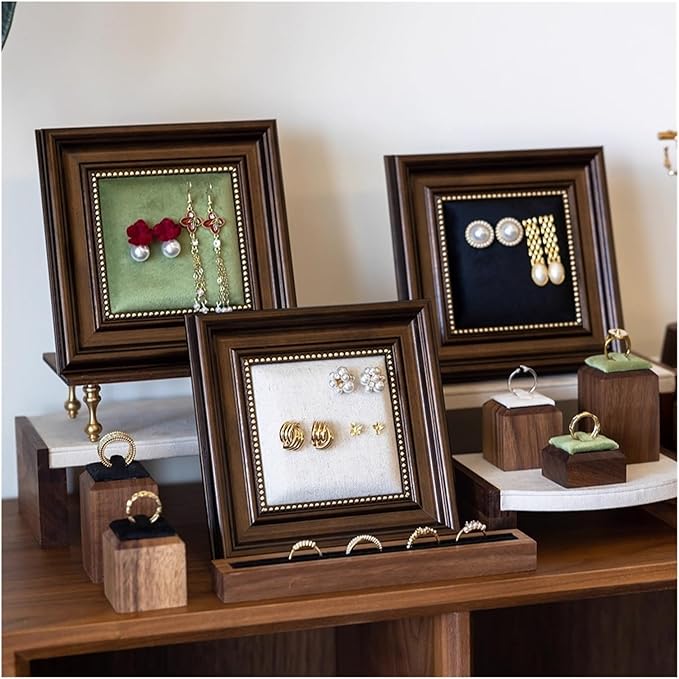 Jewelry Display Stand Set Photo Frame Accessories Vintage Stall Counter Photography Props Earrings Ring Holder(White)