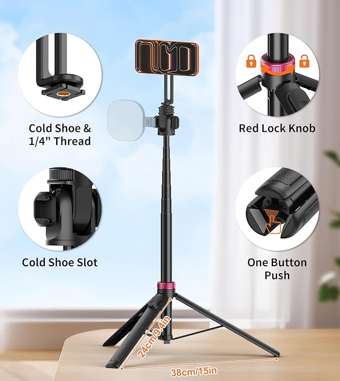 69" Magnetic Phone Tripod,Selfie Stick Monopod for Magsafe with Remote & Phone Holder,Portable Tripod for iPhone/Android,Portable Camera,Photo,Vlogging,Live Streaming,Travel