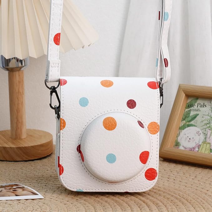 Frankmate Protective Case Compatible with Mini 12 Instant Film Camera with Accessory Pocket and Adjustable Strap (Polka Dots)