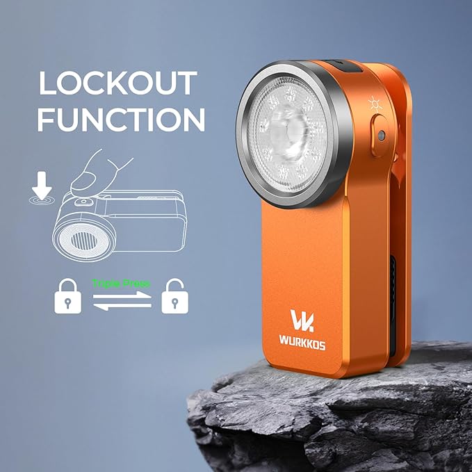 Wurkkos HD03 EDC Flashlight Rechargeable Clip-on Light, 680Lumens Mini Pocket Flashlight with RGB, Magnetic Small Flat Flashlight for Camping, Repairing, Signaling, Cycling (Orange)
