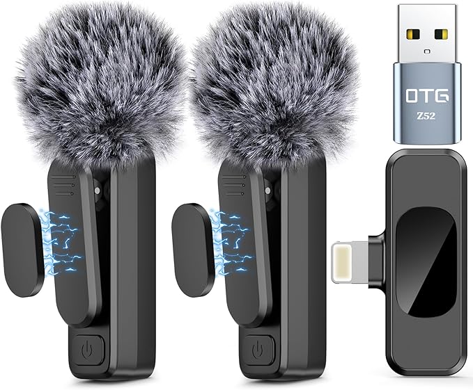 NICHOM Wireless Lavalier Microphone for iPhone iPad,MacBook,Mini Mic with Noise Reduction,Lightning Microphone for Video Vlog,TikTok,YouTube,Interviews,Live Streaming,2 Pack(for iPhone 14 and Below)