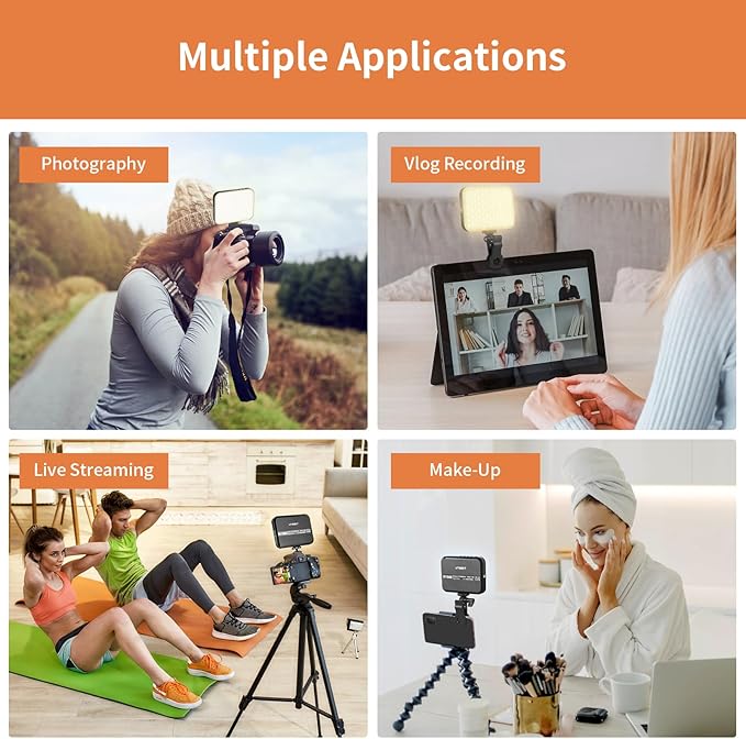 UTEBIT 156 LED Selfie Light for iPhone, Portable Phone Light with Clip & Camera Tripod Adapter, Rechargeable 5000mAh CRI 95+ with 3 Lighting Modes, for Picture, Makeup, Conferences, Vlog Photography