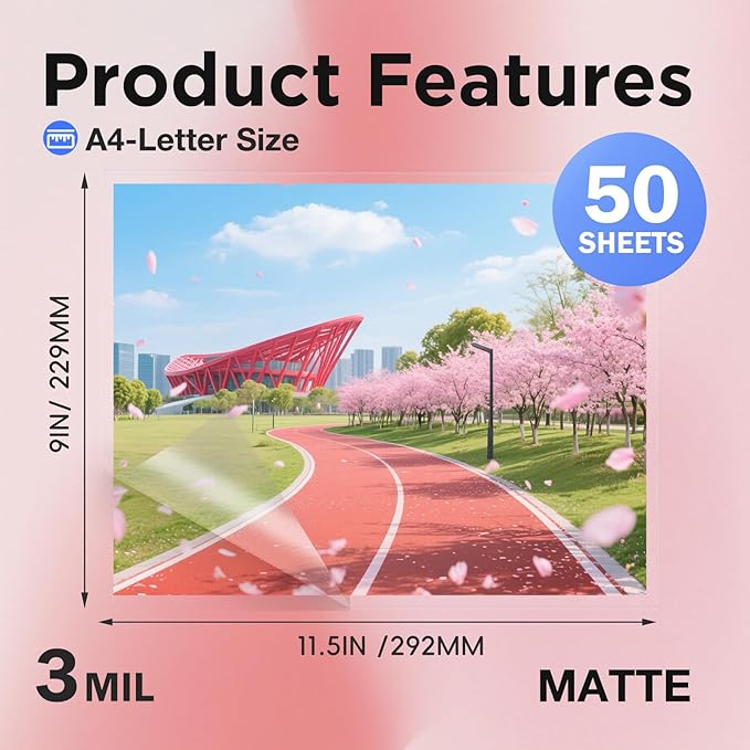 HARTWII Matte Laminating Sheets 9 x 11.5 Inches, 3 Mil Thick, 50 Pack,Clear Anti-Glare 8.5 x 11 Matte Thermal Laminating Pouches for Letter Size (50)