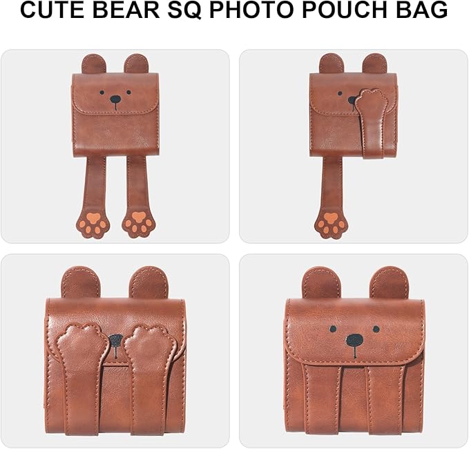 WOGOZAN Square Album for Fujifilm Instax Square/SQ1/SQ40/SQ6/SQ10/SQ20/SP-3 Instant Camera 2.9x3.4 Inch Films for Instax Square Film, SQ Photo Pouch Bag with PU Leather Material (Brown Bear)