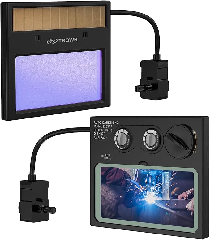 TRQWH HD Auto Darkening Welding Lens 4.33"x3.54" Solar True Color Filter with 2 Arc Sensor Adjustable Shade Range 4/9-13 Replacement Welding Helmet Accessories for TRQWH Welding Hood