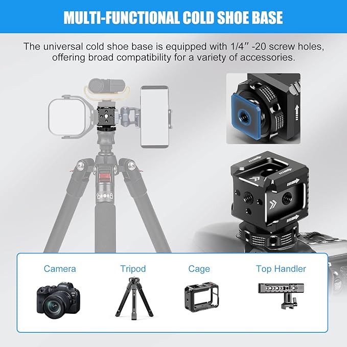 3 Port Cold Shoe Mount Adapter with 1/4"-20 Thread for Camera Cage Flash LED Monitor Microphone, Aluminum Camera Triple Cold Shoe Extension Hot Shoe Mount Adapter Compatible with DSLR/SLR Camera