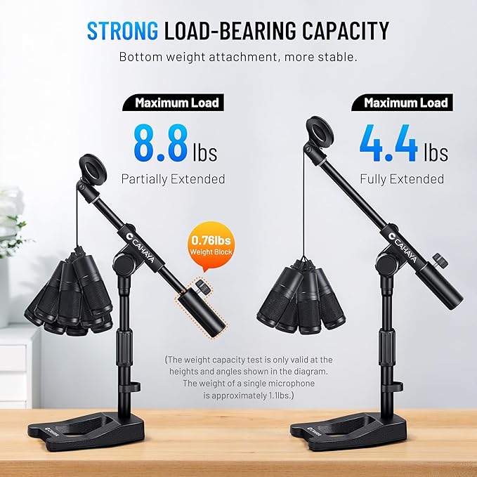 CAHAYA Mic Stand Desk Adjustable - Boom Arm Desktop Microphone Stand Metal Weighted Base A-frame Table Mic Mount with 2 Mic Clips 3/8" to 5/8" Screw Adapter Mic Mount for Singing Stage Performance