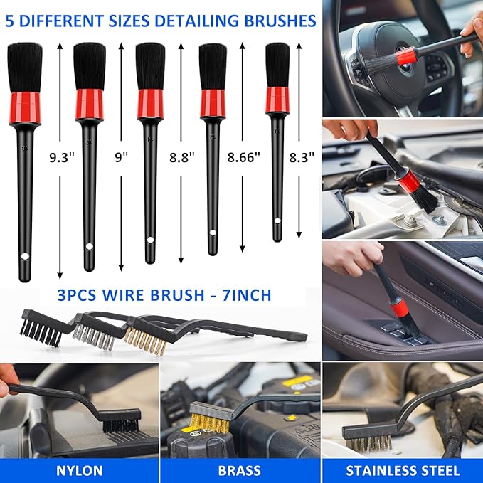 AUTODECO 30Pcs Car Detailing Brush Set, Car Detailing Kit, Auto Detailing Drill Brush Set, Car Detailing Brushes, Car Wash Cleaning Tools Kit for Interior, Exterior, Wheels, Blue