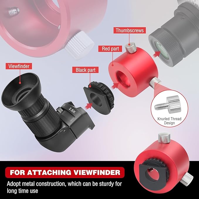 Right Angle Viewfinder with Polar Scope Metal Adapter - 360°Rotating with 1X - 2.5X Magnification for A Comfortable View When Doing Polar Alignment