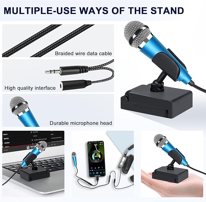 USB C Mini Microphone Karaoke, Portable ASMR Microphone for Android Phone/iPhone 15/Laptop/Mac, Wired Mic for Voice Recording, Singing, Interviews, Vlogs, YouTube, TIK Tok (Blue)