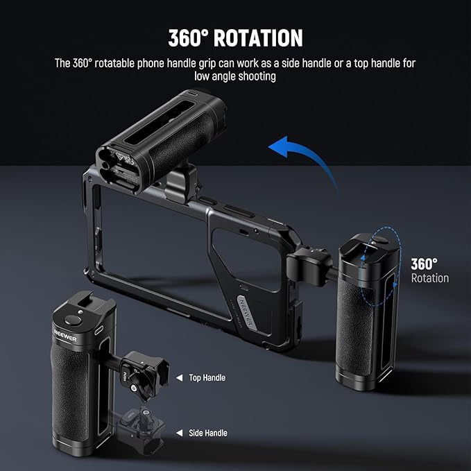 NEEWER Quick Release Side Handle with Bluetooth Remote Shutter Release, Cold Shoe, USB C Charging, Contoured Grip for Phone Cage Compatible with iPhone 16 Pro Max 15 Pro Max S24 Ultra, PA005E PRO