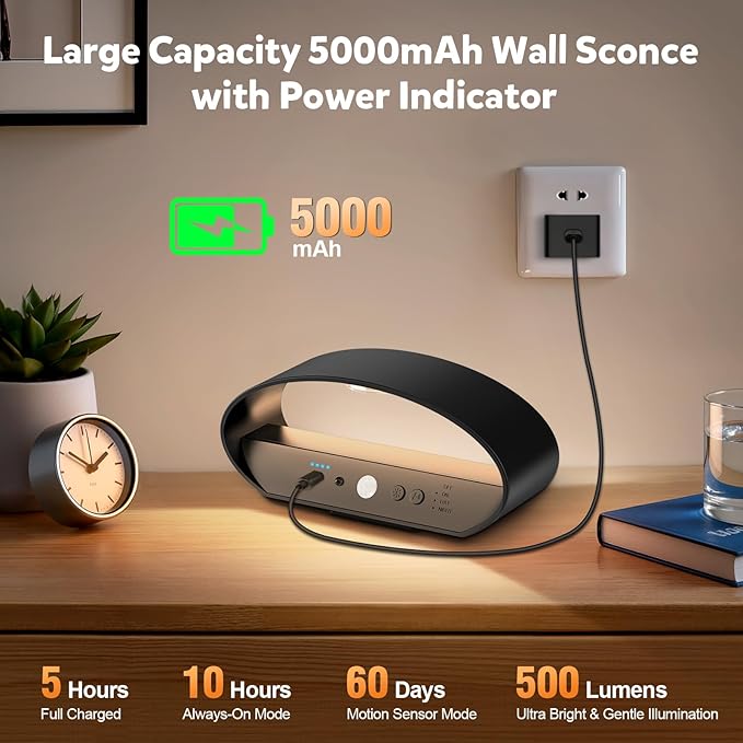 Motion Sensor Wall Sconces Set of 4, Rechargeable 5000mAh Battery Operated Wall Light with Remote Control 3 Colors Temperatures & Dimmable 15 RGB Colors Up and Down Wireless Wall Mount Light