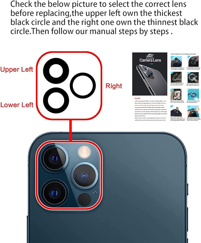 Camera Lens Glass Replacement for iPhone 13 Pro Max and 13 Pro, GVKVGIH Back Camera Glass Lens Replacement with Pre-Installed Adhesive,Repair Tool Kit and Installation Manual