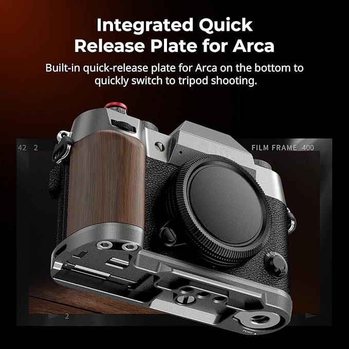 SMALLRIG X-T50 Handgrip, Wooden L-Shape Grip for FUJIFILM X-T50 Camera, Built-in Quick Release Plate for Arca, with Shutter Button and Hot Shoe Cover, Charcoal Silver - 4736