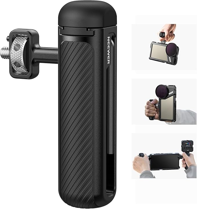 NEEWER 360° Rotatable Side/Top Handle with 1/4" Screw Anti Twist Pin Cold Shoe Nonslip Handgrip for NEEWER Phone Cage Video Rig Compatible with iPhone 16 15 Pro Max Samsung Galaxy S24 Ultra, PA046