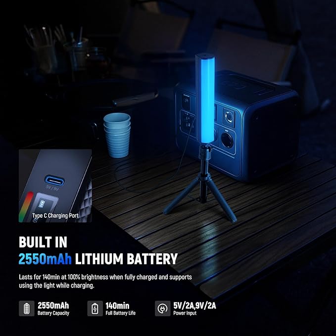 NEEWER RGB Light Wand with Desk Tripod, Magnetic Handheld Photography Video Lighting Stick, 2500K-8500K Dimmable CRI95+ Full Color LED Tube Light Bar, 2550mAh Battery 17 Scenes for Vlog TikTok, TL20C