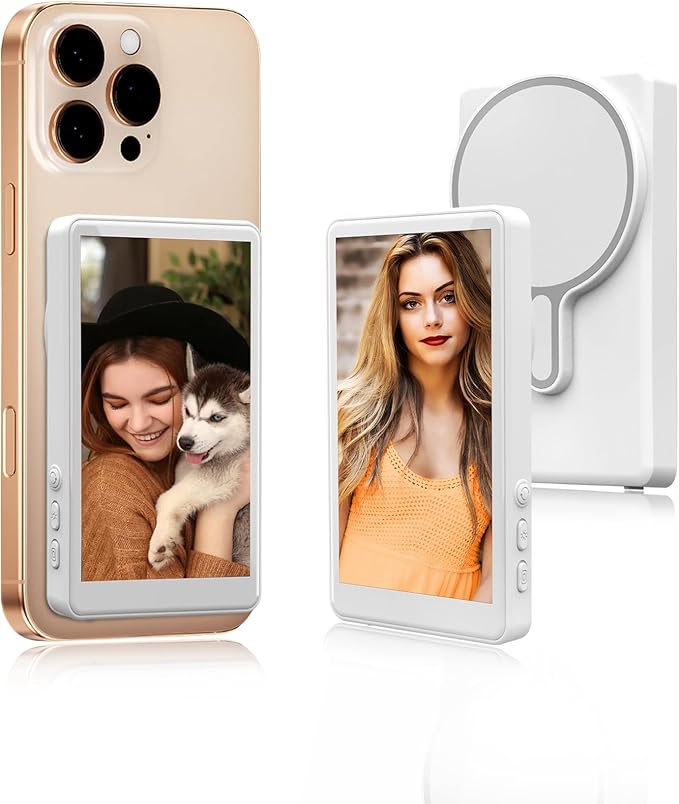 Vlog Selfie Monitor Screen for iPhone & Android,1080P Wireless Recording Magnetic Back Camera Selfie Monitor with Bluetooth Remote Control, Rear Camera Screen for YouTube TikTok live streaming