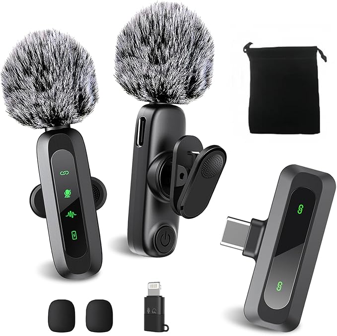 XBT 2 Pack Wireless Lavalier Microphone for iPhone,iPad,Android - Clip on Lapel Mic with Noise Reduction,Plug & Play Mini Microphone for Video Recording,Interview,Podcast,Vlog,TikTok,YouTube,Streaming
