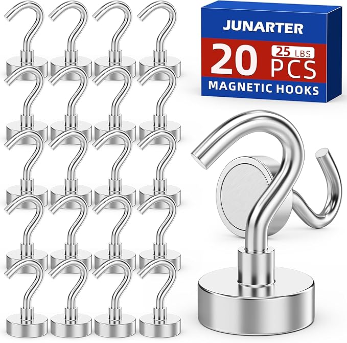 Junarter 20 Pack Magnetic Hooks, 30lbs Magnet Hooks for Cruise Cabins, Strong Magnetic Hooks Heavy Duty, Magnets with Hooks, Metal Magnetic Hook for Hanging, Hook Magnets for Classroom Decor, Grill
