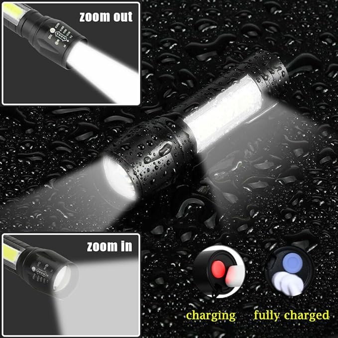 Led Flashlight Rechargeable USB Mini Torch Light, Ultra Brightest Small Flash Light Handheld Pocket Compact Portable Tiny Lamp with Side Lantern, High Powered Tactical Travel Flashlights 1 Pack