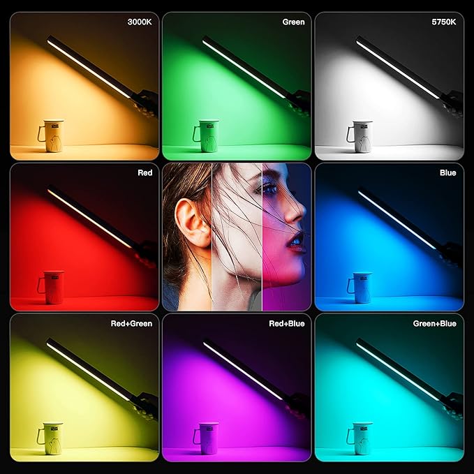LUXCEO RGB LED Photography Lighting Portable Wand Handheld LED Video Light 1000 Lumens CRI 95+ USB Rechargeable with Remote Control, Carry Bag, Adjustable Color Temperature 3000K-6000K and 36 Colors
