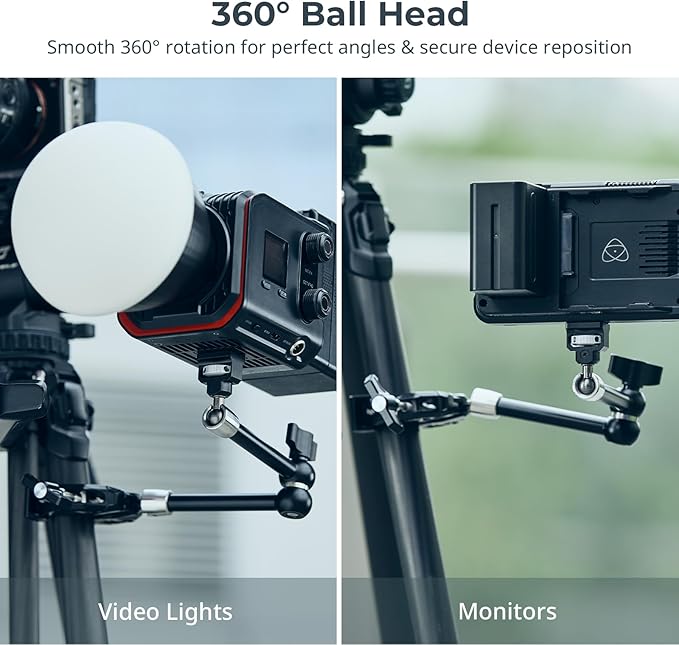 SMALLRIG 12.9 Inches Magic Arm Clamp, with 1/4'' Screw & Anti-Deflection Retractable Pin, Clamp Mount for GoPro/for Insta360 /for DJI Action/for DSLR/for Light/for Monitor/for Phone - 5312