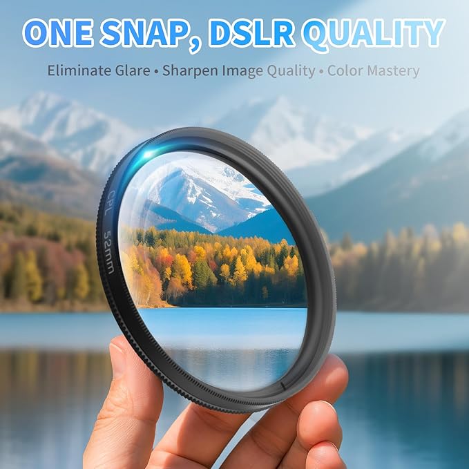 52mm Circular Polarizing Filter Clip for Smartphones - Optical Glass CPL Lens with Rotating Frame & PU Case | Universal Clip Fits Premium Phones