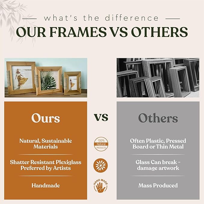 BoHo Wicker Accent Solid Wood Picture Frame for 4x6 Photo or Artwork - Bohemian, Coastal or Beach Style, Wall & Tabletop Decor Picture Frame, All Natural Wood & Seagrass - Golden Brown