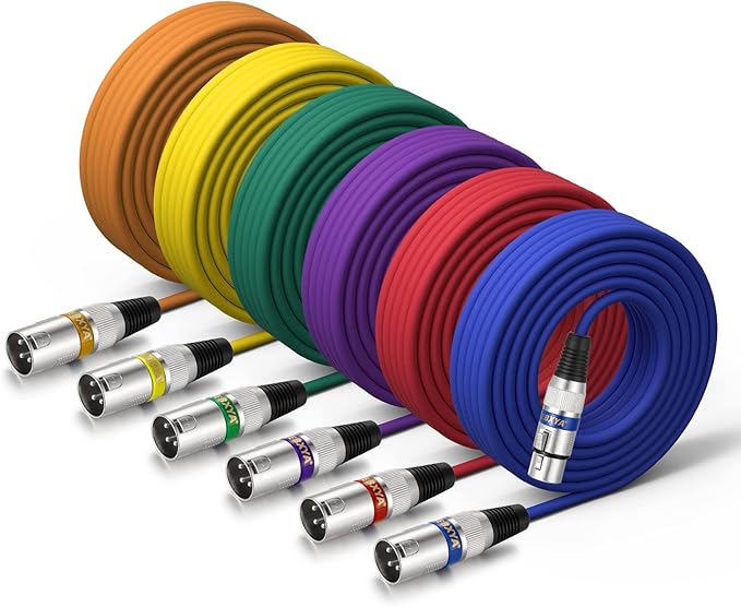 EBXYA XLR Cable 20ft 6 Color Packs - Balanced DMX Cable Male to Female Suitable for Microphones, Radio Station, Stage Lighting