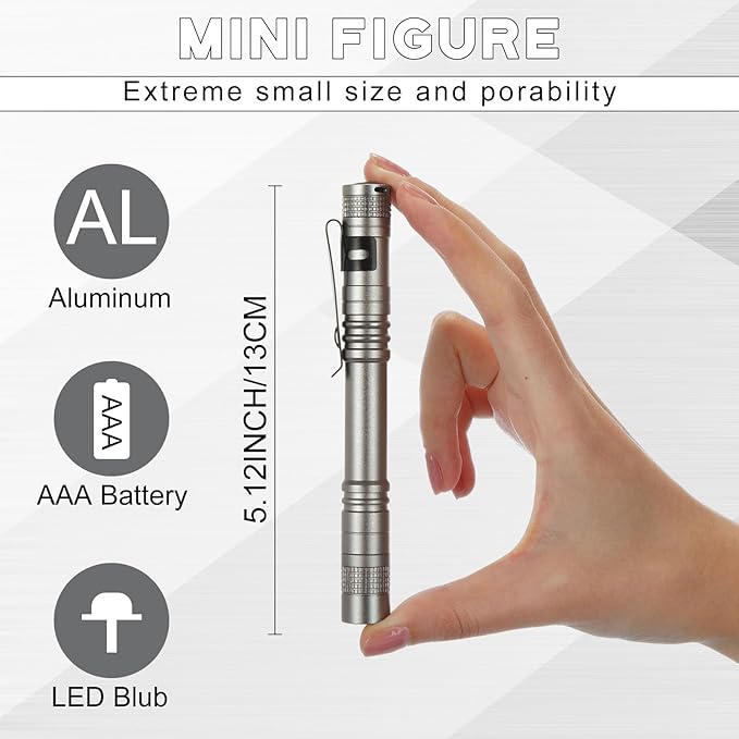 Hortsun 20 Pcs Mini Pen Light Flashlights Christmas Gifts for Men Pocket Flashlights Pen with Clip Small LED Handheld Slim Torches Without Battery(5.12 Inch,Gray)