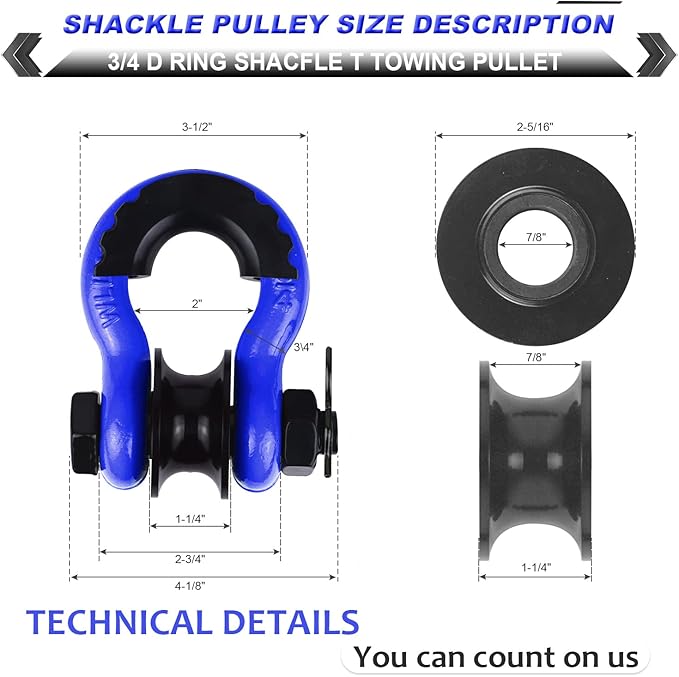 Upgraded Snatch Block, 3/4" D Ring Shackle (2 Pack) 22,000lb Break Strength with Towing Pulley, Heavy Duty Offroad Recovery Accessory for Truck, Tractor, ATV & UTV (Blue)