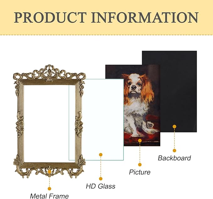 NIKKY HOME Vintage Picture Frames 4x6, Retro Gold Photo Frame, Metal Decorative Picture Frame with Stand and Glass Front for Tabletop Display Home Decor