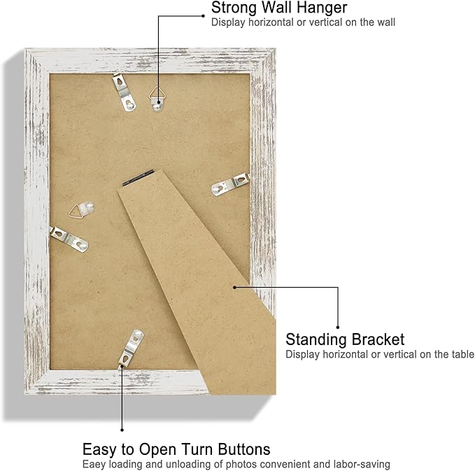 6x9 Picture Frame Set of 4, Made of Real Glass and Distressed White Wooden Frame - 6 by 9 Photo for Wall or Tabletop Display