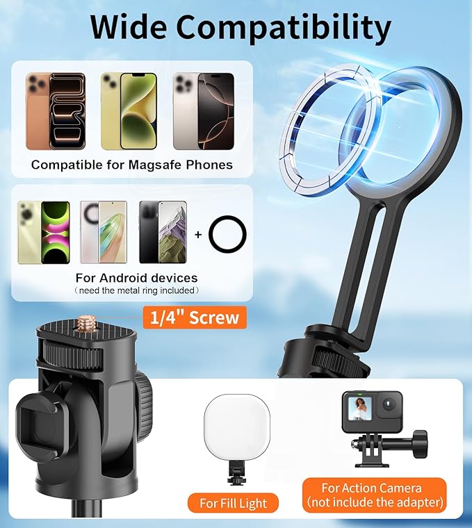 69" Magnetic Phone Tripod,Selfie Stick Monopod for Magsafe with Remote & Phone Holder,Portable Tripod for iPhone/Android,Portable Camera,Photo,Vlogging,Live Streaming,Travel