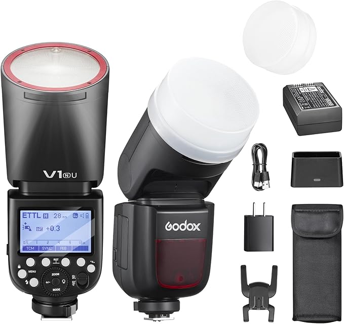 Godox V1N Camera Flash with Diffuser for Nikon, Godox V1-N U HSS TTL Round Head Speedlight with Accessories Kit for Portrait, Event, Travel, Wedding Photography