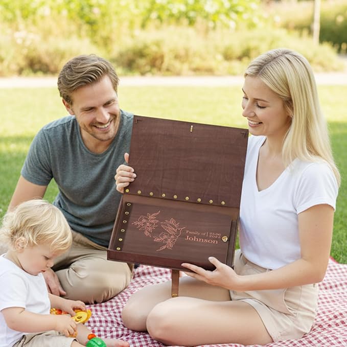 Personalized Family Photo Album, Wooden Family Scrapbook for Generations, Memory Photo Album For Wedding, Baby, Family Memories, Custom Engraved Vintage Memory Book