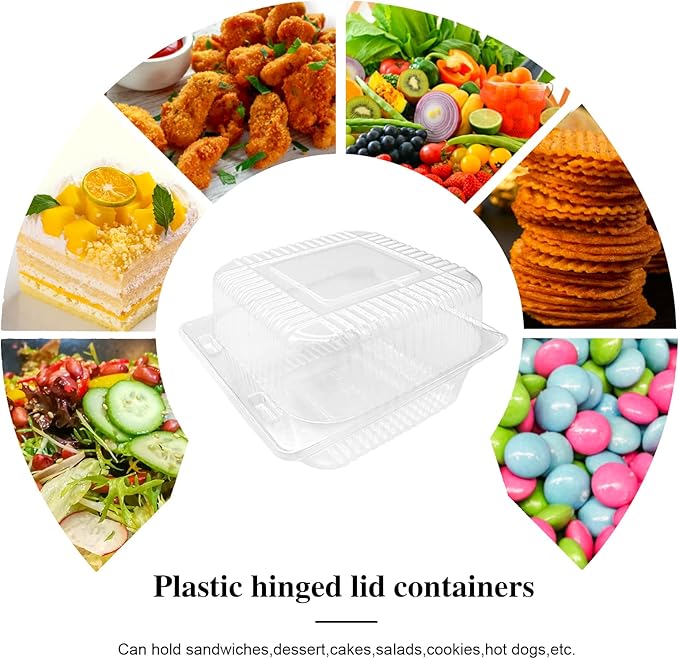Qyyiguf 50 Pcs Clear Hinged Plastic Containers with Lids,Square To Go Containers,Disposable Clamshell Takeout Tray for Dessert,Cakes,Cookies,Salads,Pasta,Sandwiches
