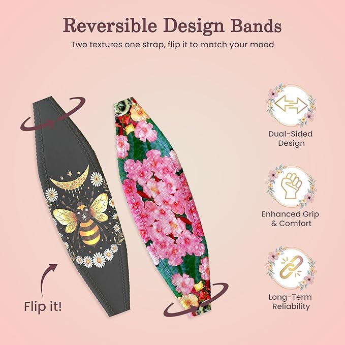Switchbands Universal Phone Grip Strap Pack of 2, Wireless Charging Compatible, Reversible & Customizable Slim Anti-Drop Phone Grip Holder for iPhone, Samsung & Other Phone Cases - Honey Bee in Flower