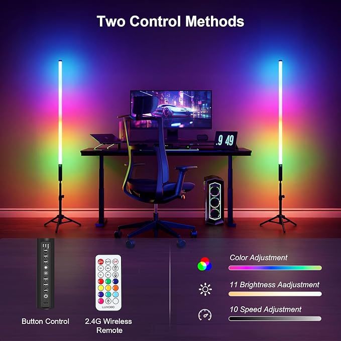 2 Pack 3ft RGB Tube Light Portable 5000mAh Battery Powered LED Light Stick with Stand, Music Sync, Ambient Lighting for Video Studio Photography DJ Bar Stage Club Party Wedding Gaming Rooms