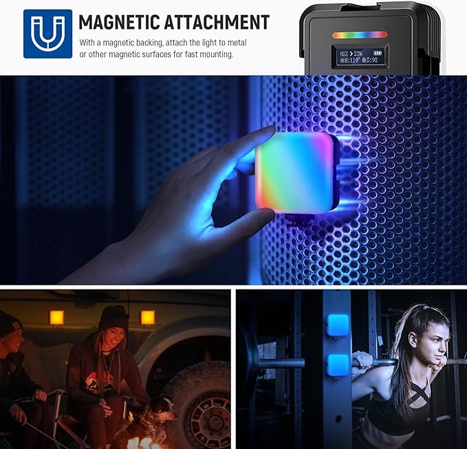NEEWER RGB62 Magnetic RGB Video Light with APP Control, 2 Pack 360° Full Color LED Camera Light with 3 Cold Shoes CRI97+ 2500K-8500K 17 Scenes 2000mAh Rechargeable Portable Photography Selfie Lighting