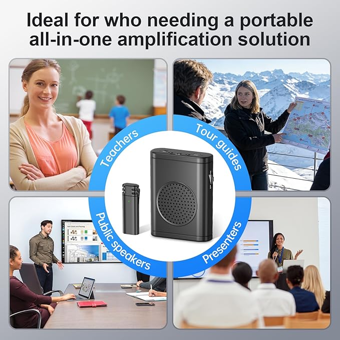 Moman Voice Amplifier for Teachers with Wireless Lavalier Microphone, Zero Whistling, Low Latency, Portable Meagaphone Speaker Mic for Classroom Meeting