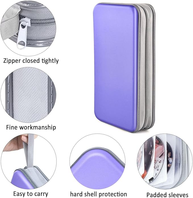 DVD Case, Bivisen CD Case Holder Wallet Binder 96 Capacity CD/DVD Cases Storage Holder Binder Organizer Wallet Book for Car Home Travel (Light Purple)