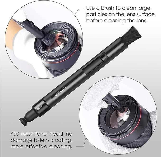 VSGO Lens Cleaning Pen with Power Switch – Compatible with Canon, Nikon, Sony Cameras, Binoculars, and AR/VR Glasses – Includes 2 Replaceable Carbon Tips (V-P03E)