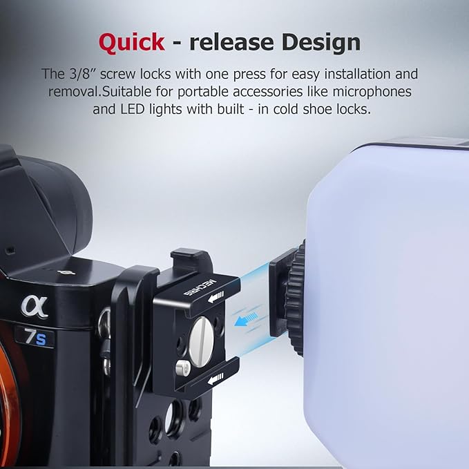 Cold Shoe Mount with 3/8 Screw for Heavy-Duty Camera Cage, Universal Aluminum Alloy Adapter for Monitor, LED Light, DSLR, Sony Canon Nikon – Anti-Slip Quick Release(62031B)