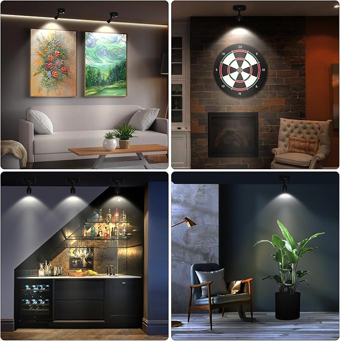 Cordless Spotlight Battery Operated, RGB Accent Lights with Remote, Dimmable Spot Light for Indoor Plant Tree, Stick Up Lighting for Picture Painting Dartboard Wall Decor Art Photo