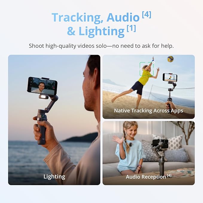 DJI Osmo Mobile 8 Advanced Tracking Combo Gimbal Stabilizer for Phone, AI Native Tracking with Audio & Lighting, 360° Pan Rotation, Built-in Extension Rod & Tripod, 10h Battery, Extension Rod